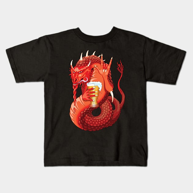 Drinking Red Dragon Graphic Design - Beer Lovers Kids T-Shirt by TMBTM